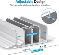 OMOTON [Updated Dock Version] Vertical Laptop Stand, Double Desktop Stand Holder with Adjustable Dock (Up to 17.3 inch), Fits All MacBok/Surface/Samsung/HP/Dell/Chrome Book (Silver)