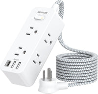 Power Strip Surge Protector, BESHON 5Ft Extension Cord, 6 Outlets with 4 USB Ports (2 USB C Outlet), 3-Side Outlet Extender, Wall Mount, Compact for Travel, Home, School, College Dorm Room and Office