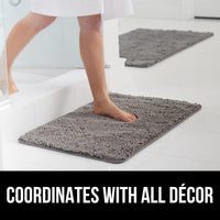 GORILLA GRIP Bath Rug Mat, Thick Soft Absorbent Chenille, Quick Dry Microfiber Mats, Rubber Backing Washable Shower Floor Rugs, Bathmat Runner, US Designed Bathroom Home Decor Accessories 24x17, Grey