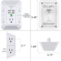 USB Wall Charger, Surge Protector, QINLIANF 5 Outlet Extender with 4 USB Charging Ports (4.8A Total) 3-Sided 1680J Power Strip Multi Plug Outlets Wall Adapter Spaced for Home Travel Office(2U2C),White