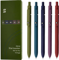 Gel Pens, 5 Pcs 0.5mm Black Ink Pens Fine Point Smooth Writing Pens with Silicone Grip, High-End Series Metal Clip Retractable Pens for Journaling Note Taking (Vintage)