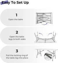 Folding Table 6ft Portable Heavy Duty Plastic Fold-in-Half Utility Foldable Table Plastic Dining Indoor Outdoor for Camping, Picnic and Party, White