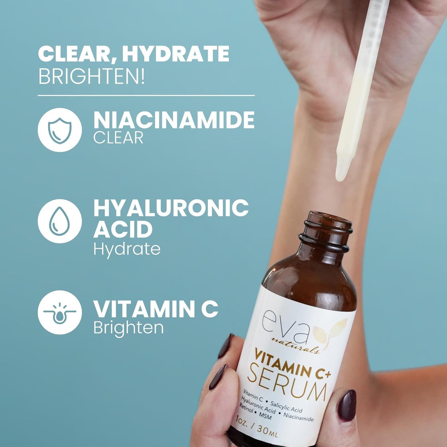 Eva Naturals Vitamin C Serum with Hyaluronic Acid - Anti-Aging, Acne & Dark Spot Care - Cart Shape
