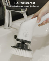 Leebein Electric Spin Scrubber, Cordless Cleaning Brush with 8 Replaceable Brush Heads, Extendable Long Handle Bathroom Cleaning Scrubber, 300/400RPM Spin Scrubber for Bathroom Kitchen Floor Tile