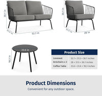 EAST OAK 4-Piece Plaza Patio Furniture Set, Outdoor Furniture for Balcony, Poolside, and Yard, with Thick Cushion Sofa and Coffee Table, Modern Patio Conversation Set, Black & Grey