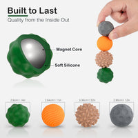 Fidget Toys Adults – 4PCS Magnetic Silicone Stress Balls for Anxiety, Focus & ADHD Relief, Textured Sensory Desk Gadgets, Stocking Stuffers or White Elephant Gifts for Men Women Teens