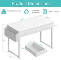Lufeiya Small White Computer Desk with Fabric Drawers for Home Office Bedroom, 40 Inch Vanity Desk with Drawer Storage and Side Pouch, Study Writing Table, White