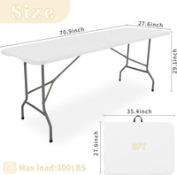 Set of 2 Folding Table 6 FT Lightweight Camping Table Portable Plastic Rectangular Outdoor Dining Table Steel Legs Fold-in-Half with Carrying Handle for Indoor,Picnic,Party,Wedding,Events(White)