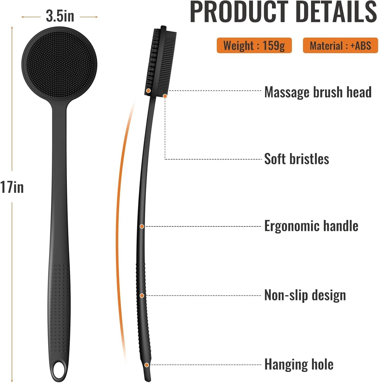 Silicone Body Scrubber for Shower with Long Handle, Double Sided Shower Brush for Shower Exfoliating and Massage Can Produce Rich Foam, Long Handle Back Scrubber for Men