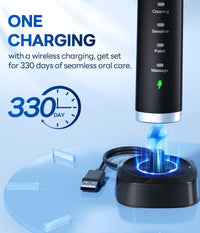 Bymore Electric Toothbrush for Adults, Sonic Rechargeable Toothbrush with 8 Brush Heads, 330-Day Battery, 5 Cleaning Modes & 2-Min Timer, Travel-Friendly Ultra Clean Design – Black