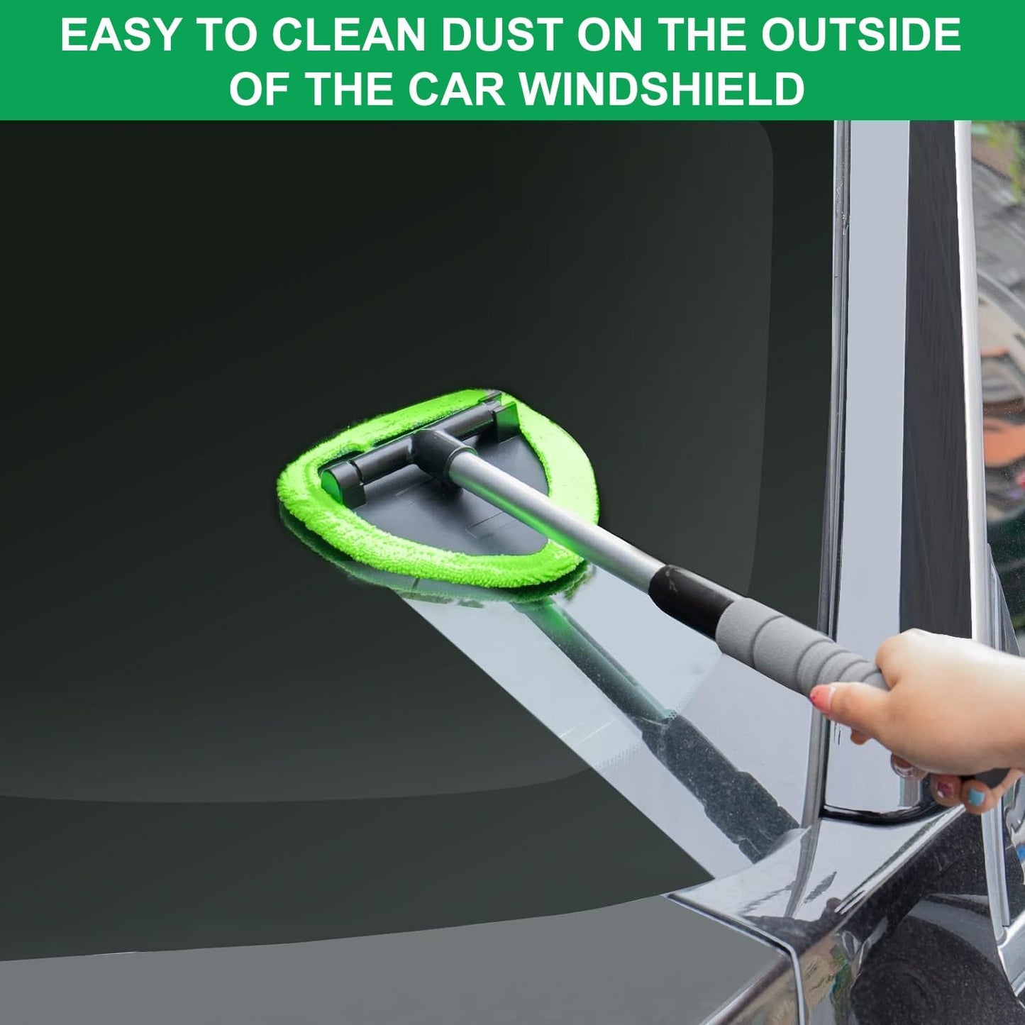 XINDELL 29-inch Windshield Cleaner Tool – Car Interior Window Cleaning Kit with Extended Long Handle & 4 Microfiber Pads, Auto Wiper Windshield Brush for Car, Trucks, SUVs, RVs & Home