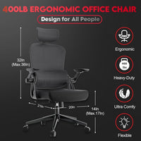 Ergonomic Office Chair - 400LB Comfy Desk Chairs with Adjustable Headrest and Lumbar Back Support, Mesh Computer Chairs with Wheels and Arms for Home Office, Study, Bedroom and Dorm