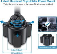Miracase Upgraded Version Cup Phone Holder for Car, Universal Adjustable Long Neck Car Phone Mount Cradle Friendly Compatible with iPhone Samsung Google and All 4.0-7.0 inches Smartphones