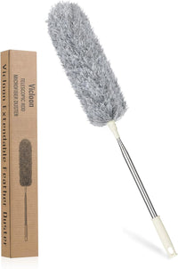Vicloon Extendable Microfiber Duster, Feather Duster with Extra Long 96 inches Telescopic Pole and Bendable Head,Washable,Hand Duster for Cleaning High Ceiling Fans, Cars, Blinds, Cobweb (Grey)