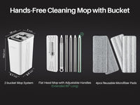 JOYMOOP Mop and Bucket Set with Wringer, Flat Mops for Floor Cleaning, Wall Mop Cleaner with Long Handle, Hardwood Floor Mop with 4 Microfiber Pads