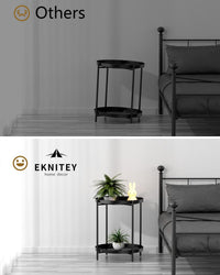 EKNITEY 2 Tier End Table - Metal Side Table Waterproof Small Sofa Coffee Side Tables Bedroom Indoor Outdoor with Removable Tray for Living Room Bedroom Balcony and Office (Black)