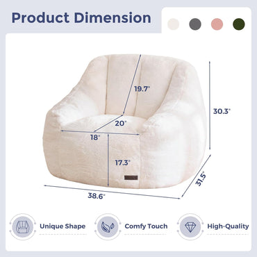 MAXYOYO Bean Bag Chair, Comfy Bean Bag Sofa with Back Support, Faux Fur Bean Bag Chair for Adults and Kids, Stuffed Floor Sofa for Living Room, Bedroom, Apartment, Beige