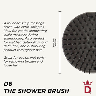 Jack Dean by Denman (Black) Scalp Massager and Detangling Hair Brush for Thick or Thin Hair, Curly or Straight Hair - Use in the Shower or Bath - Head and Beard Scrubber - For Women and Men, D6
