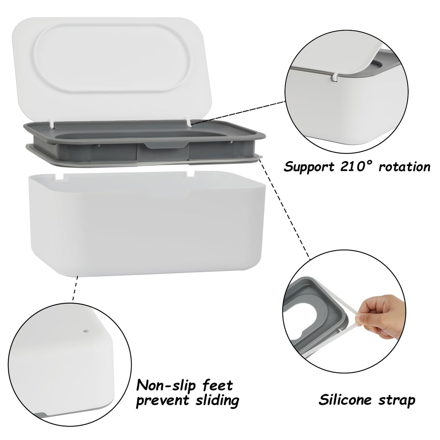 Wipes Dispenser, Wipe Holder for Baby & Adult, Seposeve Refillable Baby Wipe Container, Keeps Wipes Clean. Non-Slip, Easy Pull Wipes Pouch Case, Grey