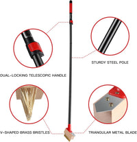 Mitclear Weed Remove Brush with Long Handle(53IN), Weed Remover Tool with V-shaped Wire Brush & Blade Scraper, Remove Weed & Moss from Block Paving Garden Path Patio Driveway (3 Brush Heads)