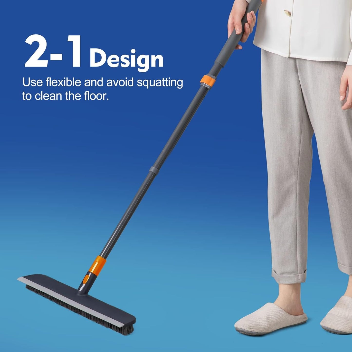 CLEANHOME Floor Scrubbing Brush with Squeegee/Handle,2-1 Bathroom Tile Cleaning Brush.Suitable for Cleaning Floors, Corner Gap, Patios,Indoor,Living Rooms, Swimming Pool，etc.