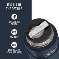THERMOS Stainless King Vacuum-Insulated Food Jar with Spoon, 16 Ounce, Midnight Blue
