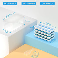 DOQAUS Ice Cube Tray with Lid and Bin - 4 Pack Silicone Ice Cube Trays for Freezer, Stackable Ice Bucket Kits with Storage Container & Scoop for Kitchen, RV, Cocktail, Coffee