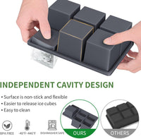 Large Ice Cube Tray for Whiskey: FDDBI Silicone Ice Cube Trays with Lid - 2Pack Big Square Old Fashioned Ice Cube Maker for Cocktail - 2inch Huge Cubed Ice Trays for Whisky