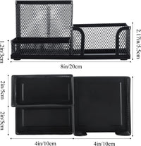 M&G Mesh Pen Holder Desk Organizers Pencil Holder for Desk Black, 3 Compartments Metal Office Supply Organizer with Sticky Notes Holder for School Home Office