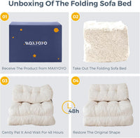 MAXYOYO Folding Sofa Bed, Convertible Sleeper Chair with Pillow Foldable Mattress with Back Support, Portable Fold Out Chair Bed Comfy Floor Sofa Lounge for Living Room Bedroom, Beige, Single