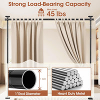 Room Divider No Drilling Curtain Rod Wall Divider for Room Separation, 4-10ft(H) 28-114inch(W) Adjustable, Heavy Duty Partition Space Separator Freestanding Tension Curtain Stand, Black