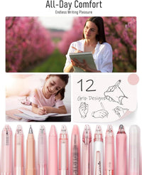 Four Candies Rose Series Gel Pens, Cute Writing Pens with Black & Pink Ink, 0.5 mm Smooth Fine Point, School Office Supplies Girly Stationery Aesthetic Desk Accessories for Women, Set of 12