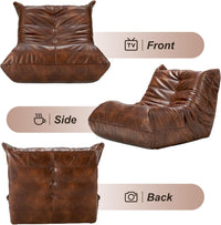 Hobestluk Giant Bean Bag Chair Lazy Floor Sofa, Memory Foam Fireside Sofa for Adults, Big Beanbag Faux Leather Armless Chair for Living Room Bedroom Dorm Office (Brown, Single)
