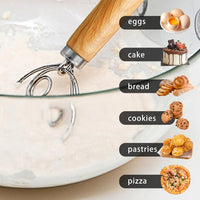 TEEVEA Danish Dough Whisk Stainless Steel Dough Hook Dutch Whisk for Sourdough Bread Dough Mixer Hand Wooden Handle Kitchen Whisking Mixing Tool Bread Making Tools and Supplies