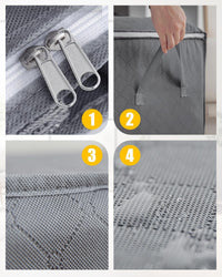 KALAHOL 90L Large Capacity Clothes Storage Bags with Zips, Storage Boxes with Lids, Reinforced Handle, Foldable, Thick Fabric, for Comforters, Clothes, Blankets, Bedding, 4 Pack, Dark Grey