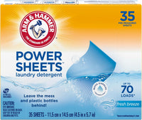 ARM & HAMMER Power Sheets Laundry Detergent, Fresh Breeze Scent, No Mess, Lightweight and Travel-Friendly, 35 Count, Up to 70 Small Loads