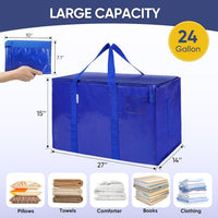 TICONN 6-Pack Extra Large Moving Bags with Zippers & Handles – Heavy-Duty Waterproof Storage Totes (24-Gallon)