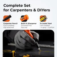 THORVALD New 3-in-1 Carpenter Pencils with Finger Grip for Construction - Incl. 7 Leads + Sharpener - Solid Mechanical Pencils with Fine Point/Best Marking tools Construction/Carpenters/Scriber