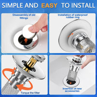 Sink Stopper Hair Catcher,(2PCS) Pop-up Sink Drain Strainer with Removable Stainless Steel Strainer Basket Hair Catcher, Bathroom Sink Strainer for Bathroom Sink Stopper Replacement