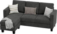 VICTONE Convertible Sectional Sofa Couch, 3 Seat L-Shaped Sofa with Linen Fabric Ottoman Small Couch for Small Apartments, Living Room and Office (Linen Fabric, Dark Gray)