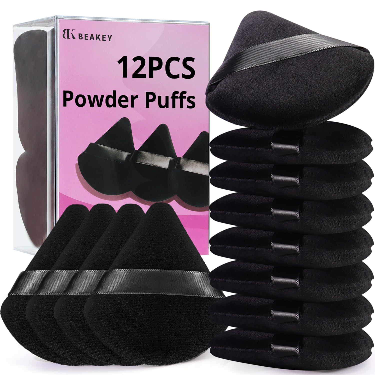 BEAKEY 12pcs Triangle Powder Puffs for Loose Powder & Foundation Makeup - Cart Shape