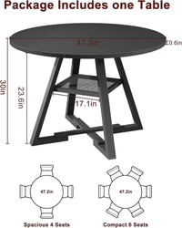 Round Dining Table for 4,Kitchen Dining Room Circle Dinner Pedestal Table,Space Saving Wood Kitchen & Dining Room Furniture (Black, 47In)