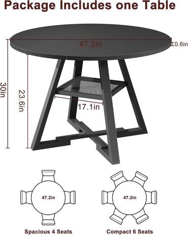 Round Dining Table for 4,Kitchen Dining Room Circle Dinner Pedestal Table,Space Saving Wood Kitchen & Dining Room Furniture (Black, 47In)