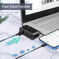 VIENON 4-Port USB 3.0 Hub [90°/180° Degree Rotatable], USB Splitter with PD-in 5W USB C Port, USB Extender for Laptop, Car, iMac, MacBook Air, MacBook Pro, and More
