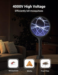 YISSVIC Electric Fly Swatter Bug Zapper Racket Dual Modes Mosquito Killer with Purple Mosquito Light Rechargeable for Indoor Home Office Backyard Patio Camping (Black) (Black-1 Pack)