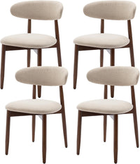 COLAMY Wooden Dining Chairs Set of 4, Modern Fabric Upholstered Kitchen Side Chairs, Farmhouse Dining Room Chair with Foot Pegs, Beige