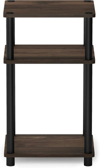Furinno JUST Side Table, 3-Tier End Table, Open Shelves Night Stand, Bedside Table, Toolless Assembly, for Living Room, Bedroom, Bathroom, Columbia Walnut