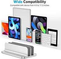 OMOTON [Updated Dock Version] Vertical Laptop Stand, Double Desktop Stand Holder with Adjustable Dock (Up to 17.3 inch), Fits All MacBok/Surface/Samsung/HP/Dell/Chrome Book (Silver)