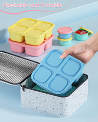 4 Pcs Snack Box Containers Set, Reusable 4 Compartment Lunchable Container with 2Pcs Sauce Containers, Stackable BPA-Free Bento Box for School, Work, Travel (4 Color)