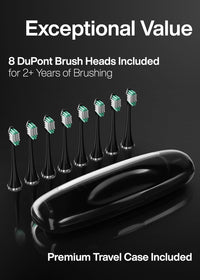 Aquasonic Black Series Ultra Whitening Toothbrush – ADA Accepted Electric Toothbrush- 8 Brush Heads & Travel Case – 40,000 VPM Electric Motor & Wireless Charging - 4 Modes w Smart Timer